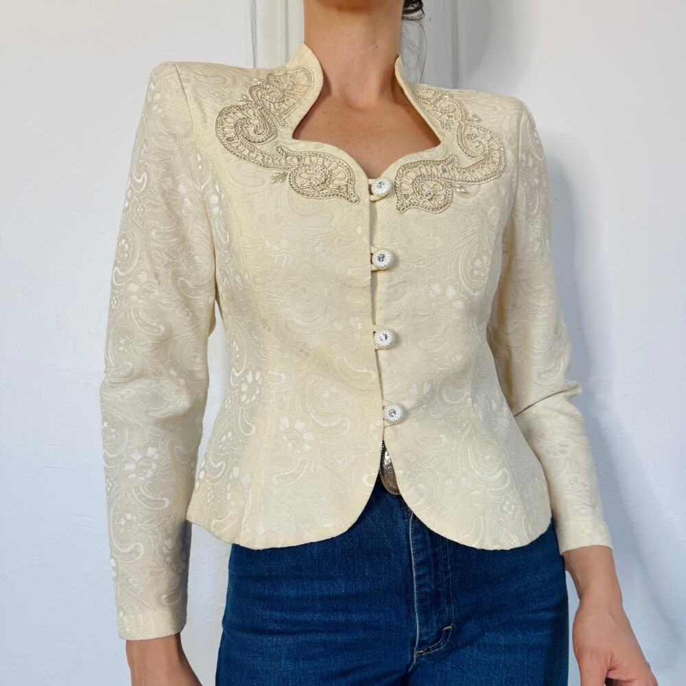 80s Karen Miller cream embellished Top‎ Size M
